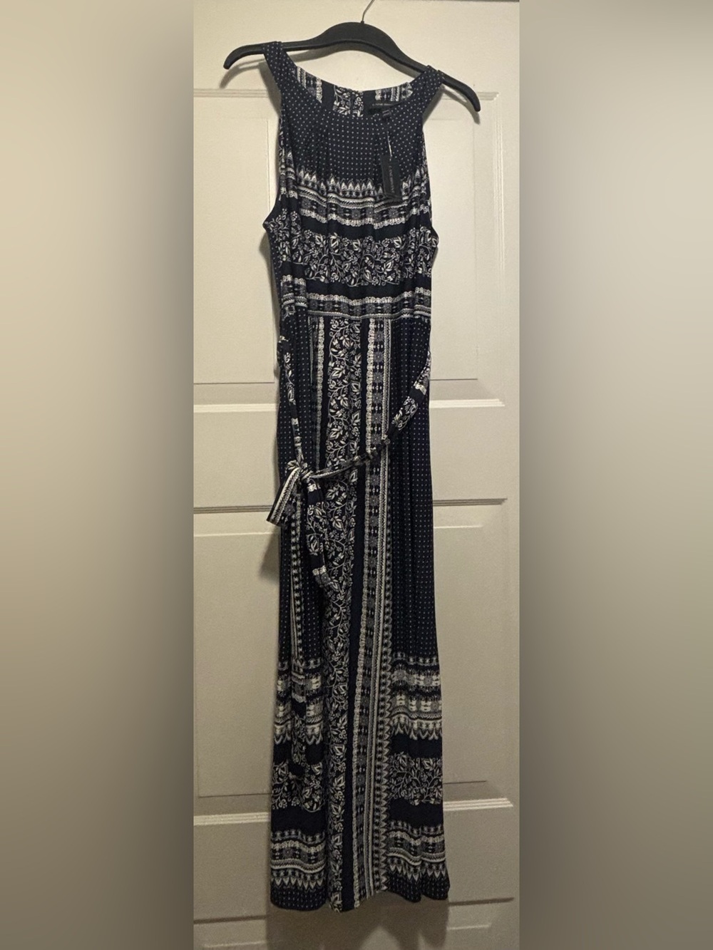 Lane Bryant Navy and White Printed Maxi Dress with Waist Tie